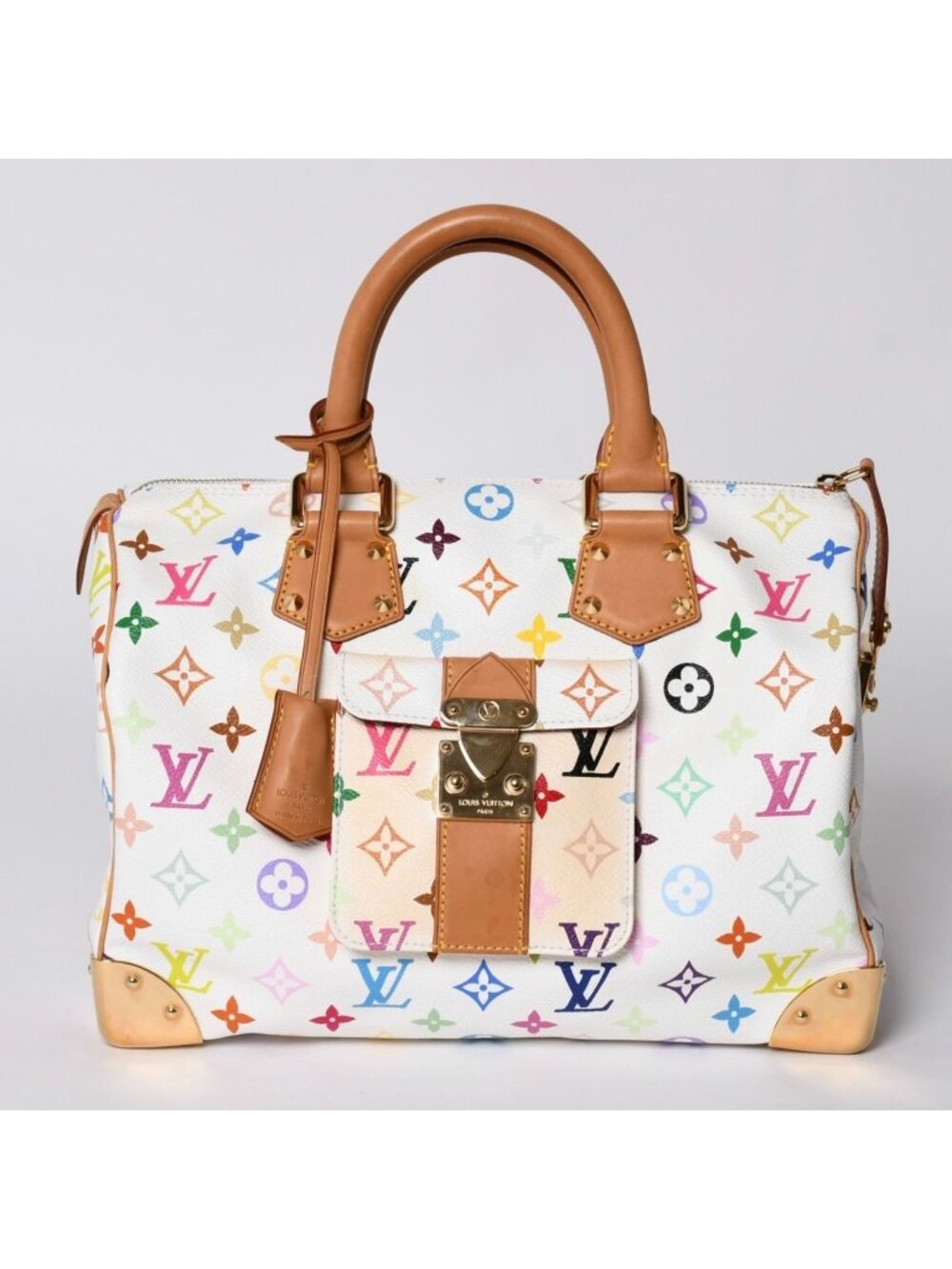 Louis Vuitton Speedy 30 Handbag Monogram Multicolor Takashi Murakami White